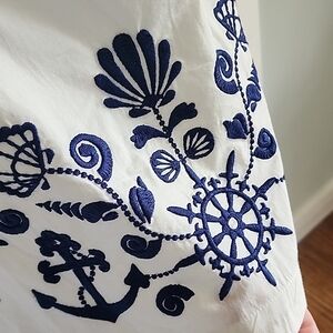 Nautical Embroidered White and Blue Dress